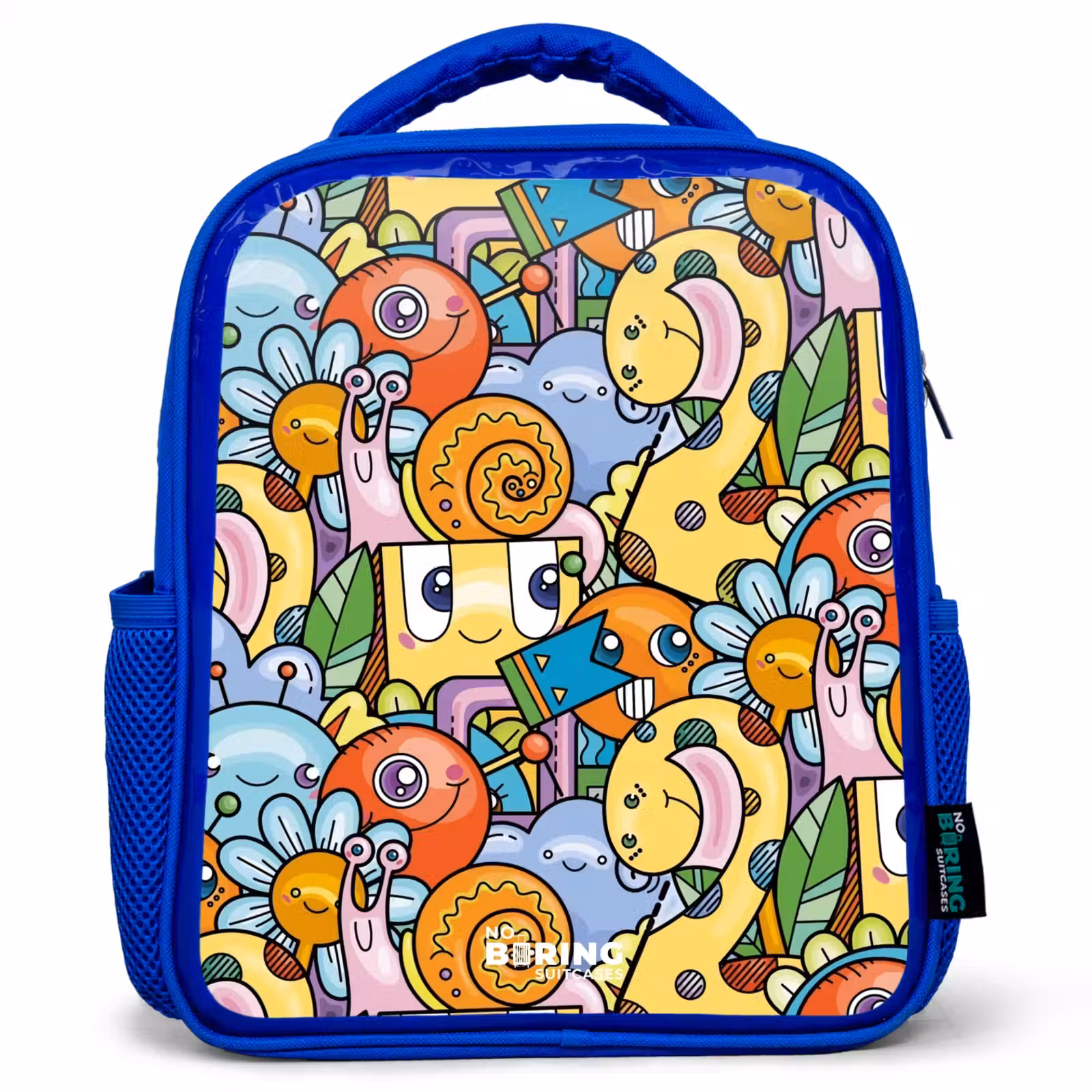 Kids backpack - Blue - Cartoon of different creatures and faces — 1