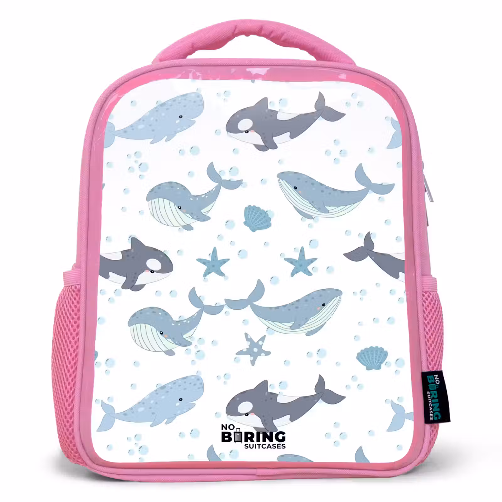 Kids backpack - Pink - Whale pattern with shells blue — 1