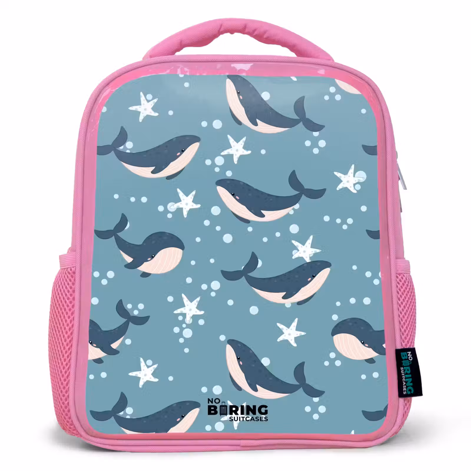 Kids backpack - Pink - Whales with starfish pattern blue — 1