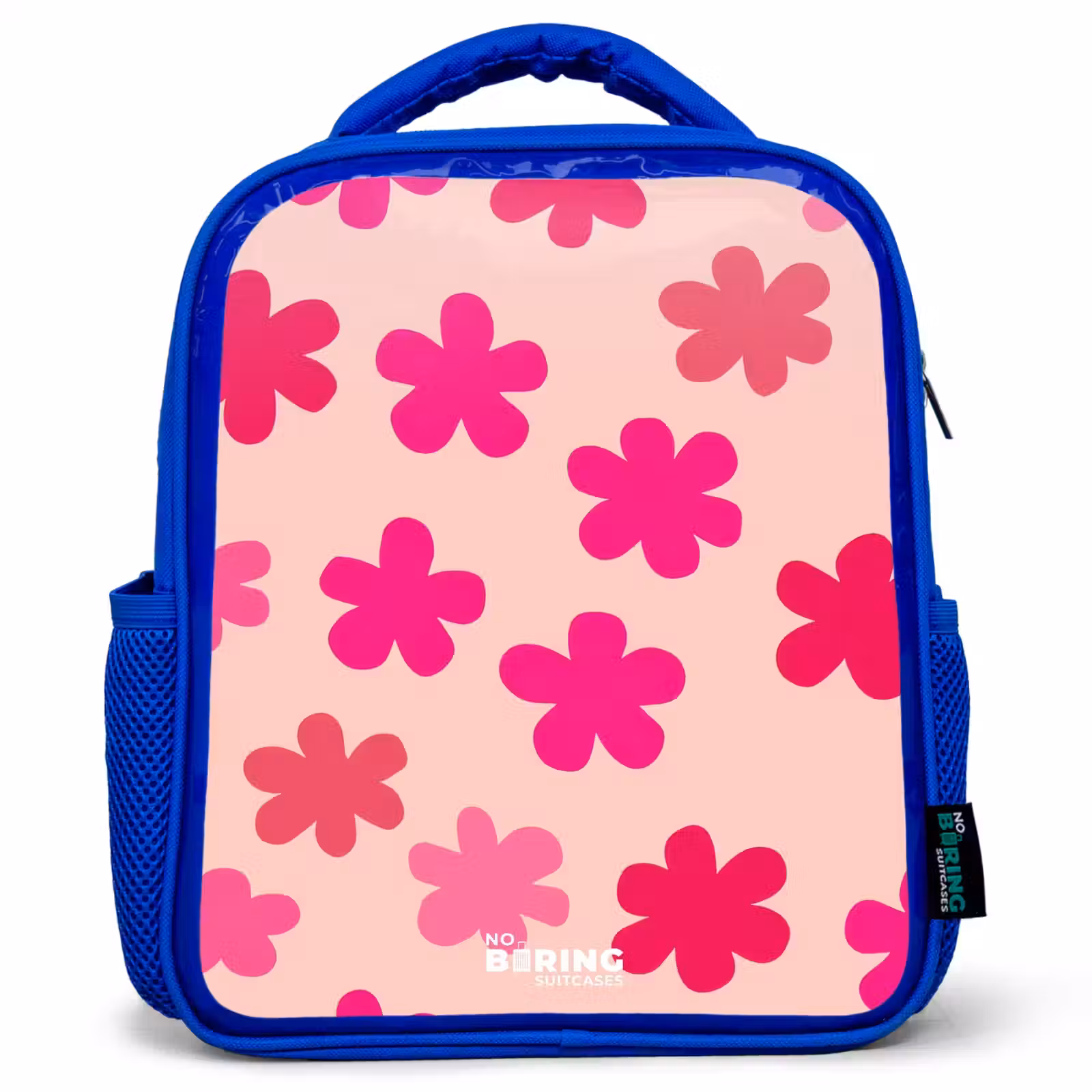 Kids backpack with name - Blue - Pink flowers — 1