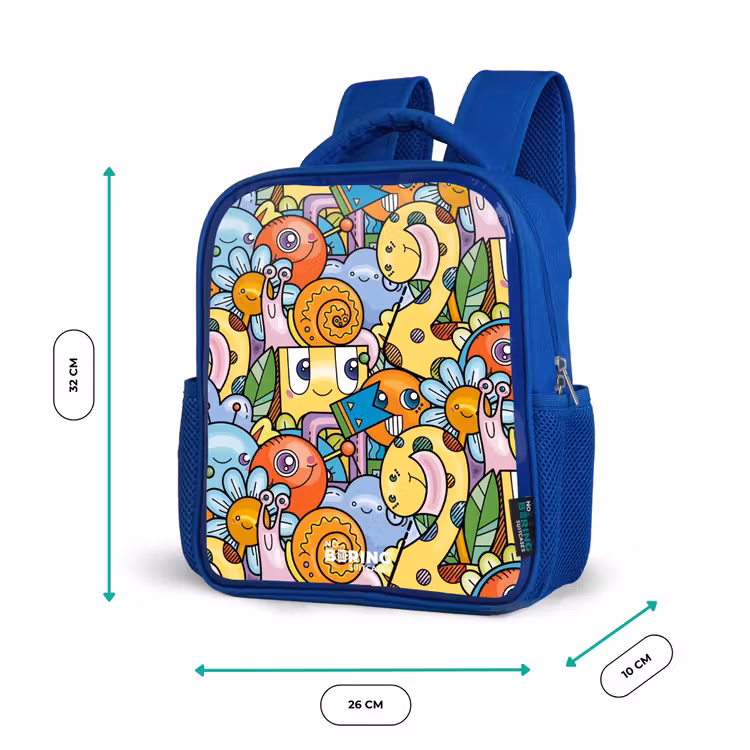 Kids backpack - Blue - Cartoon of different creatures and faces — 6