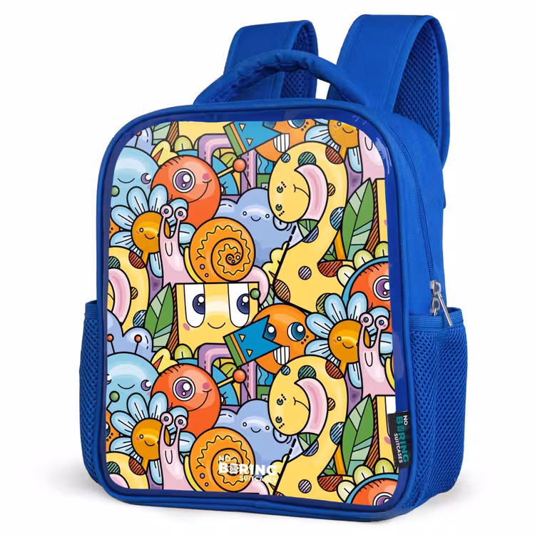 Kids backpack - Blue - Cartoon of different creatures and faces — 7
