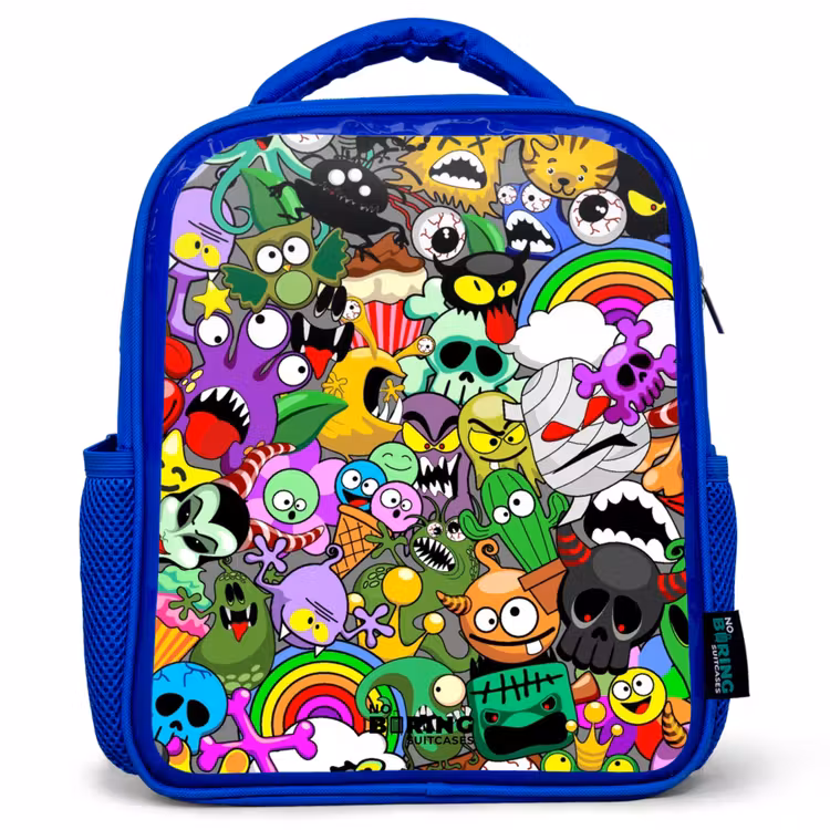 Kids backpack - Blue - Chaotic colorful monster pattern — 1