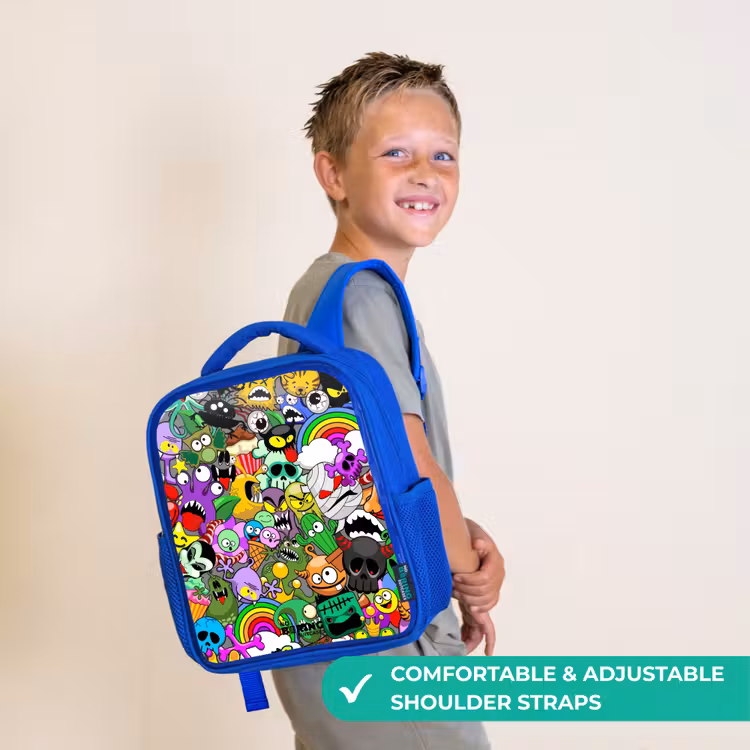 Kids backpack - Blue - Chaotic colorful monster pattern — 4