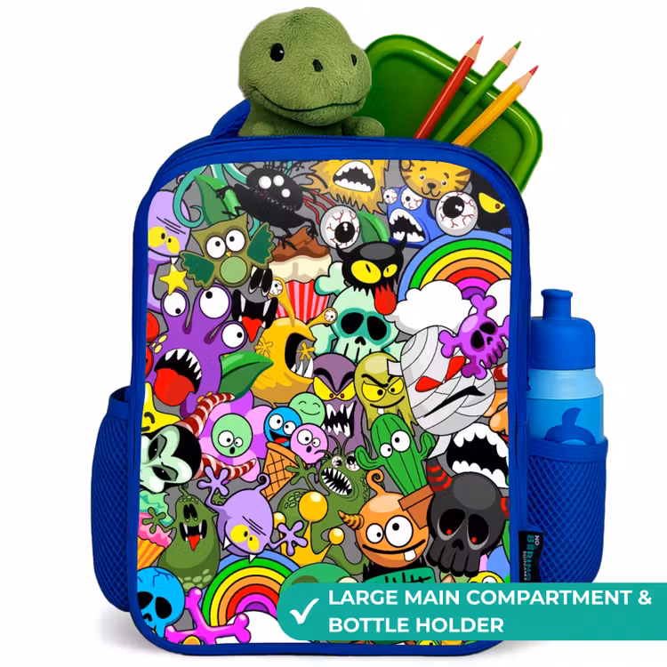 Kids backpack - Blue - Chaotic colorful monster pattern — 5