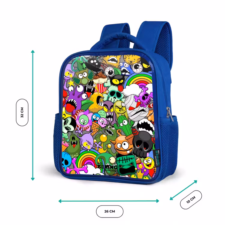 Kids backpack - Blue - Chaotic colorful monster pattern — 6