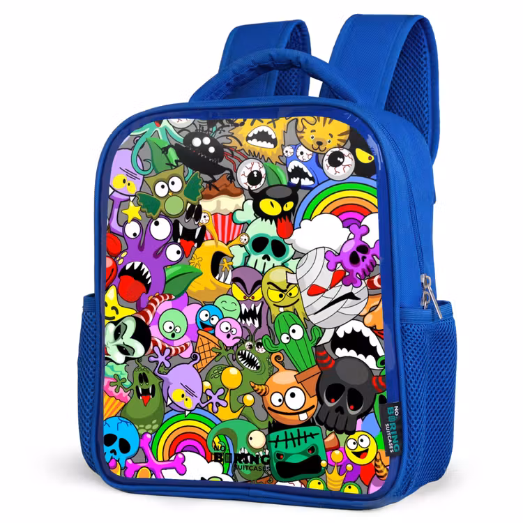 Kids backpack - Blue - Chaotic colorful monster pattern — 7