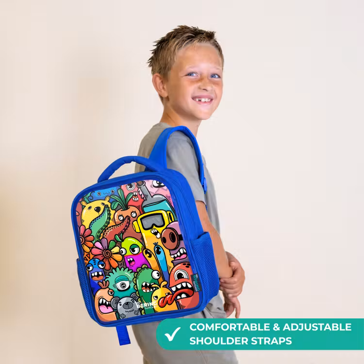 Kids backpack - Blue - Expressive and busy pattern with samples — 4