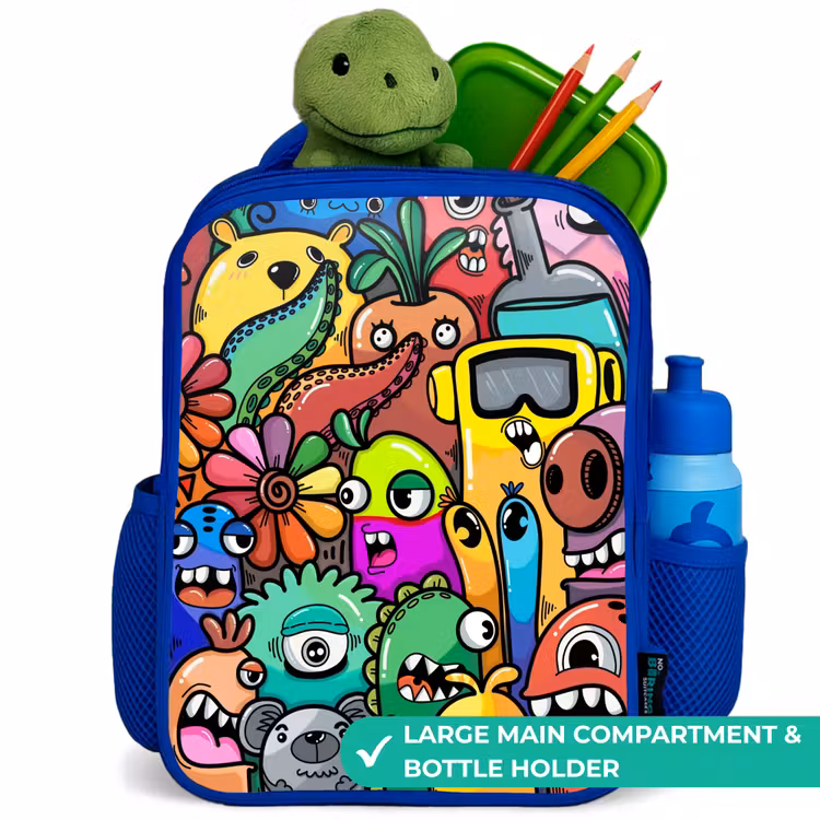 Kids backpack - Blue - Expressive and busy pattern with samples — 5