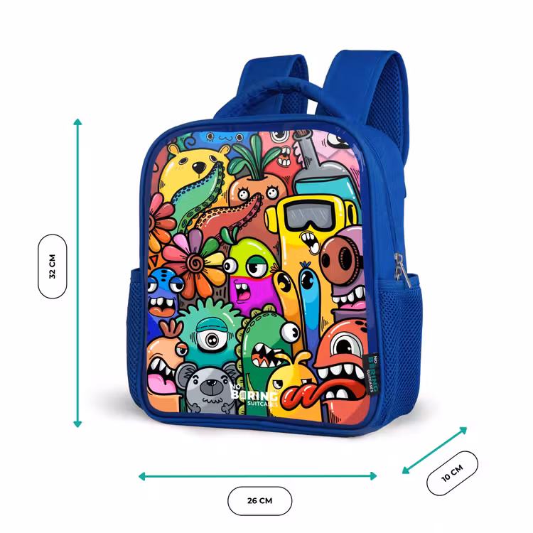 Kids backpack - Blue - Expressive and busy pattern with samples — 6