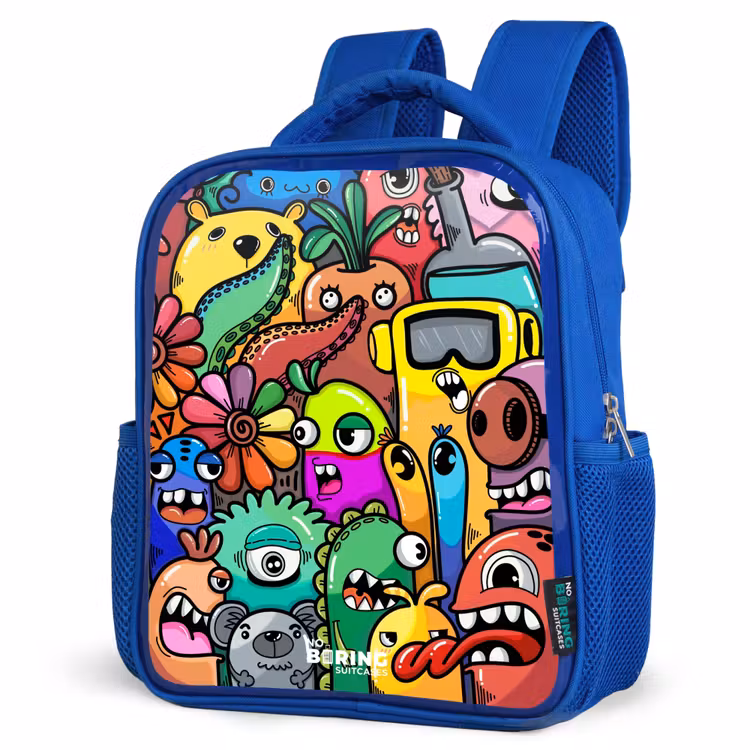 Kids backpack - Blue - Expressive and busy pattern with samples — 7