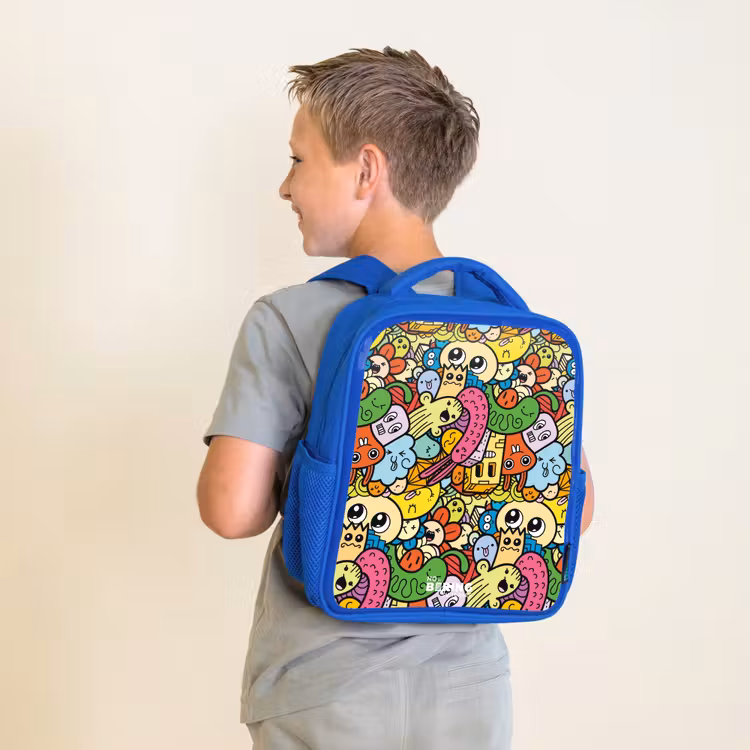 Kids backpack - Blue - Fantasy animals that laugh and are colorful — 2