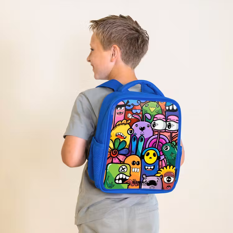 Kids backpack - Blue - Funny colorful monsters — 2