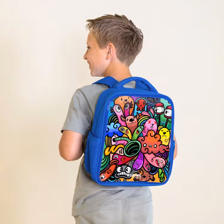 Kids backpack - Blue - Merry monster chaos — 2