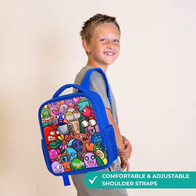 Kids backpack - Blue - Monsters, flowers and ice cream pattern — 4