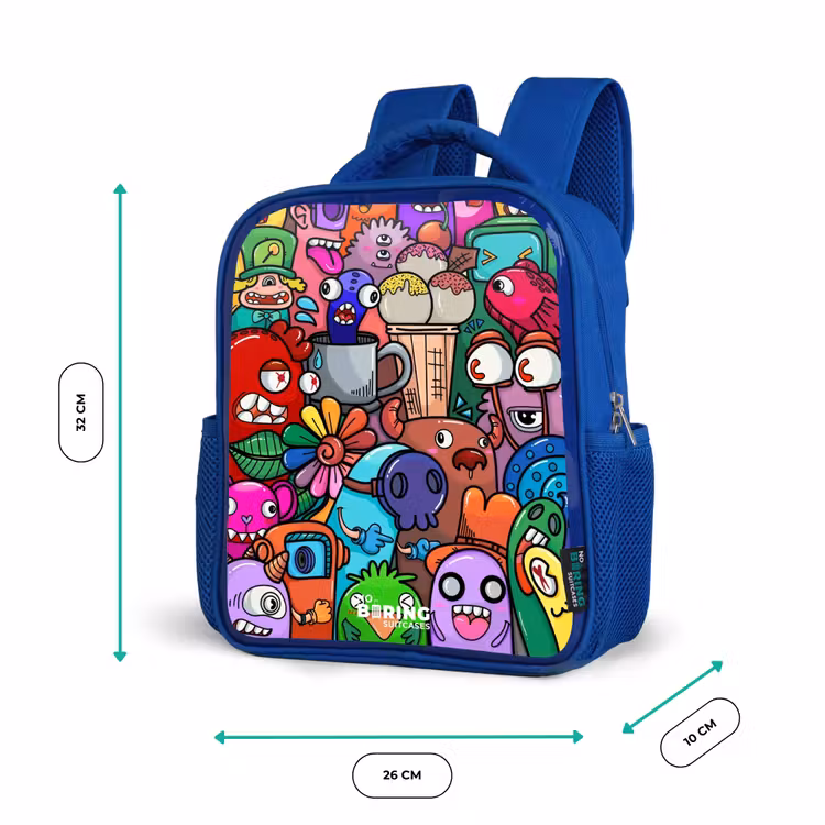 Kids backpack - Blue - Monsters, flowers and ice cream pattern — 6