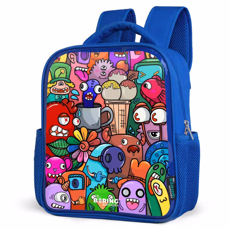 Kids backpack - Blue - Monsters, flowers and ice cream pattern — 7