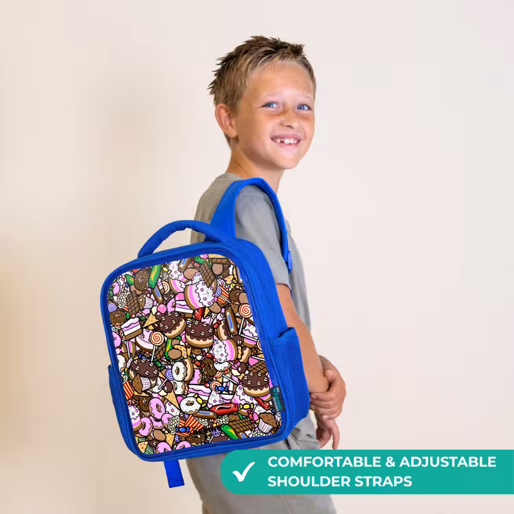 Kids backpack - Blue - Overflowing pattern with treats — 4