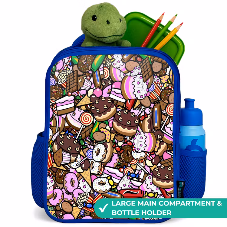 Kids backpack - Blue - Overflowing pattern with treats — 5