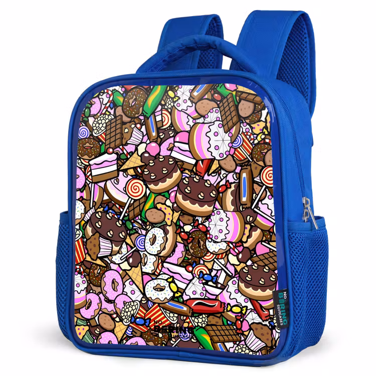 Kids backpack - Blue - Overflowing pattern with treats — 7
