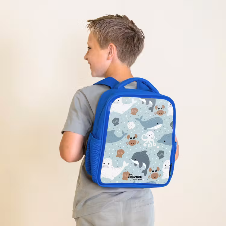 Kids backpack - Blue - Sea animals pattern colorful — 2
