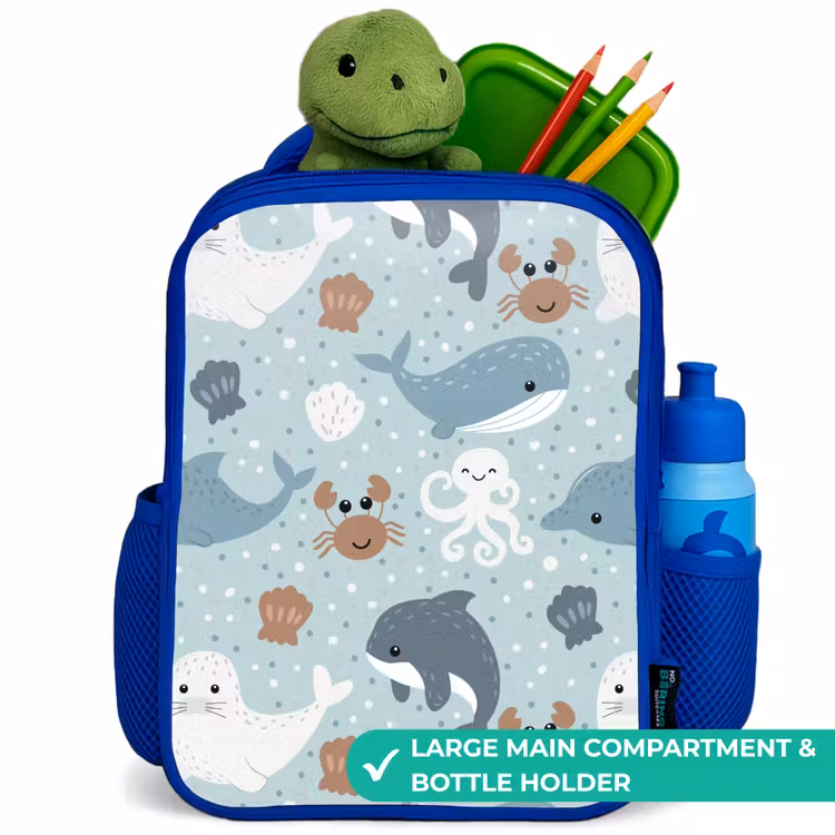 Kids backpack - Blue - Sea animals pattern colorful — 5