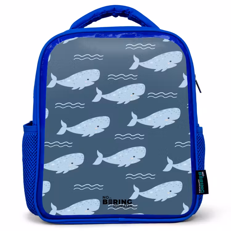 Kids backpack - Blue - Whale with waves pattern blue — 1