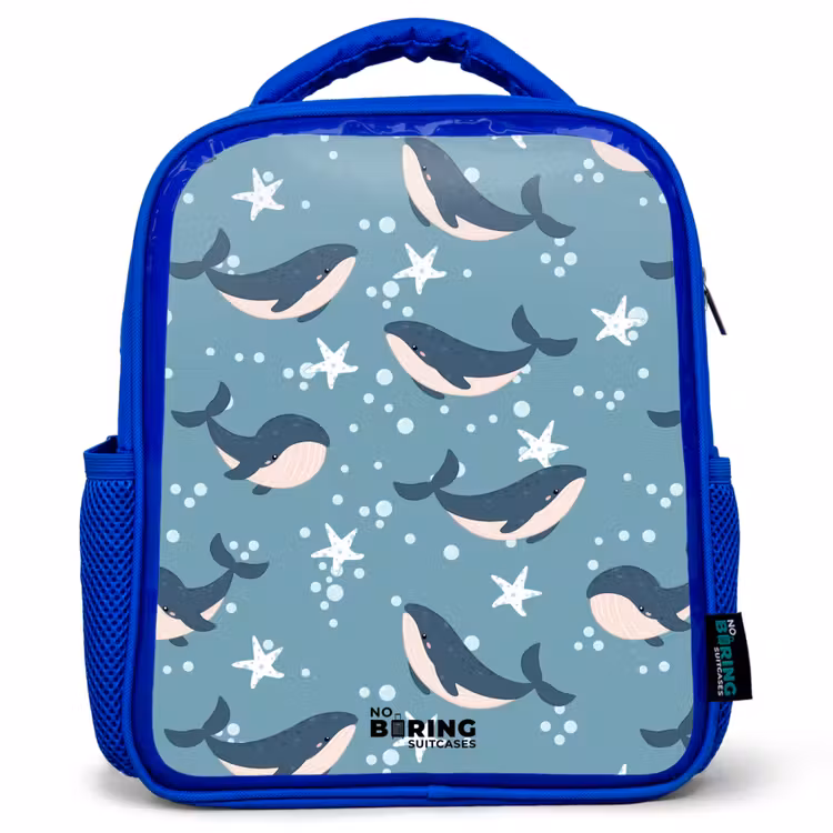 Kids backpack - Blue - Whales with starfish pattern blue — 1