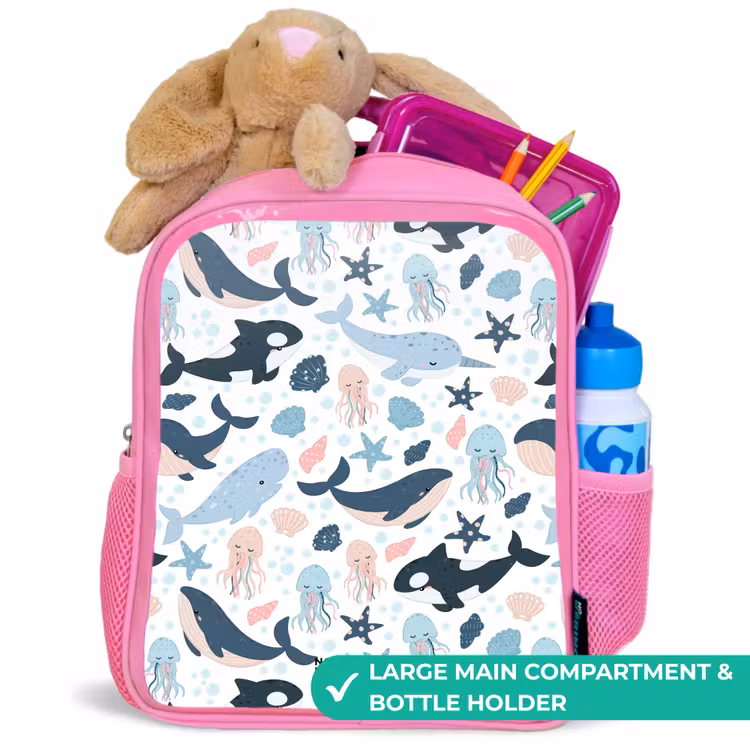 Kids backpack - Pink - Ocean animals colorful — 2