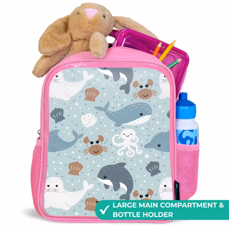 Kids backpack - Pink - Sea animals pattern colorful — 2