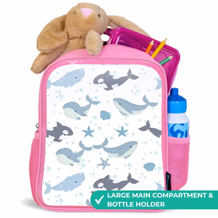 Kids backpack - Pink - Whale pattern with shells blue — 2