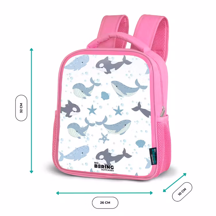 Kids backpack - Pink - Whale pattern with shells blue — 3