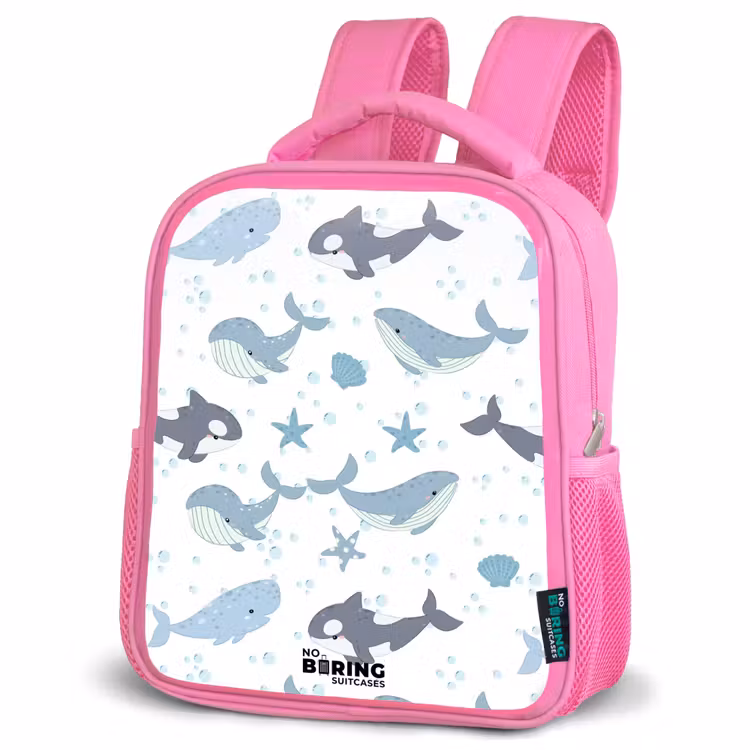 Kids backpack - Pink - Whale pattern with shells blue — 4
