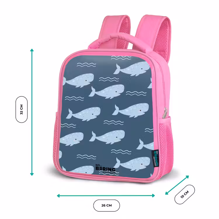 Kids backpack - Pink - Whale with waves pattern blue — 3