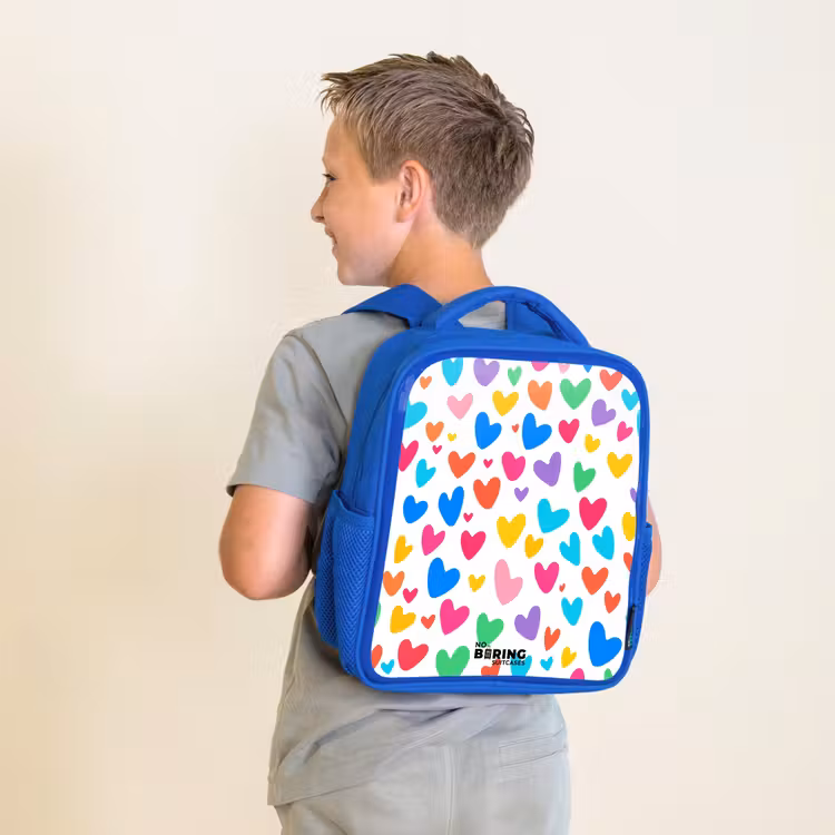 Kids backpack with name - Blue - Colored hearts — 2