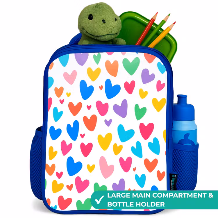 Kids backpack with name - Blue - Colored hearts — 5