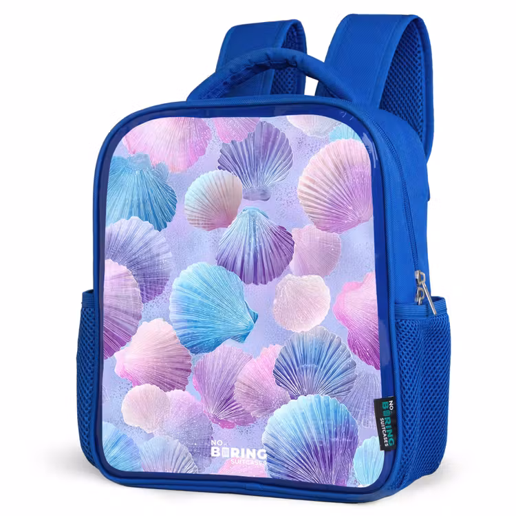Kids backpack with name - Blue - Colored shells on a purple background — 7