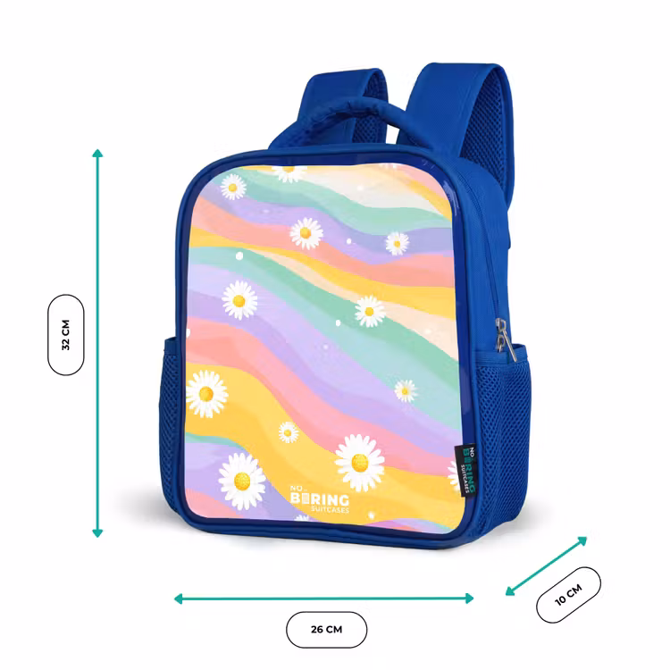 Kids backpack with name - Blue - Daisies on rainbow background — 6