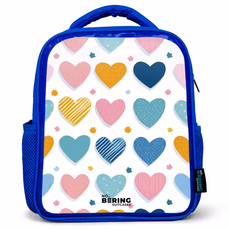 Kids backpack with name - Blue - Heart pattern — 1