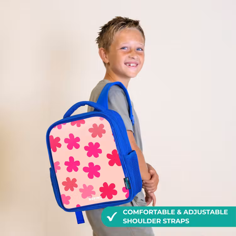 Kids backpack with name - Blue - Pink flowers — 4