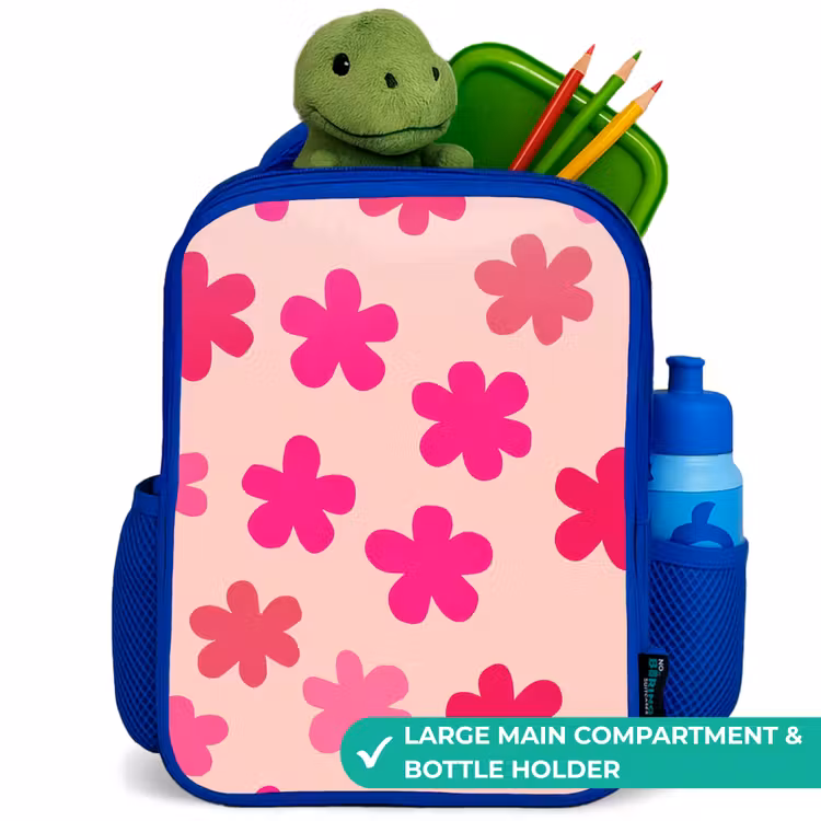Kids backpack with name - Blue - Pink flowers — 5