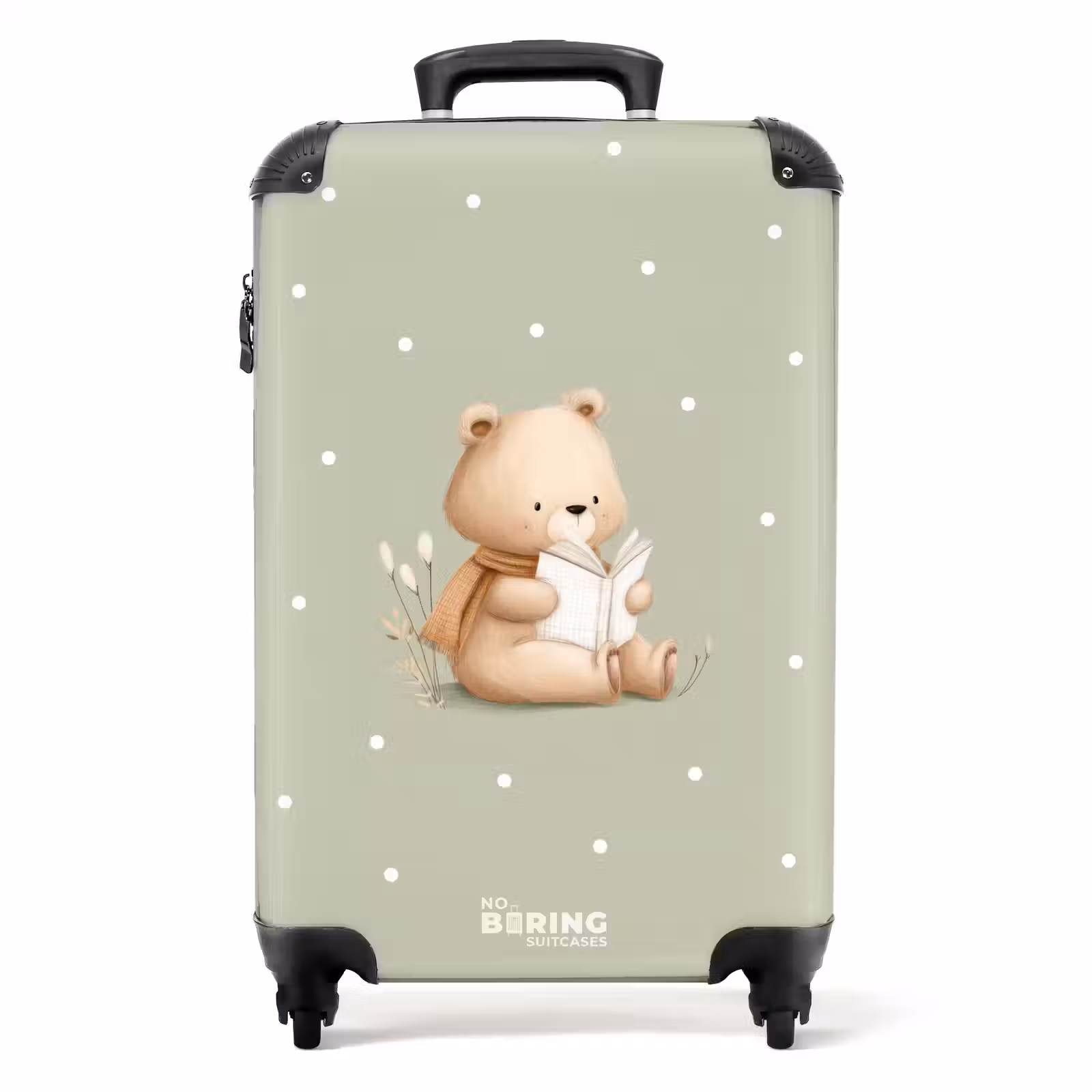 Suitcase - A brown bear reading a book - Green — 1