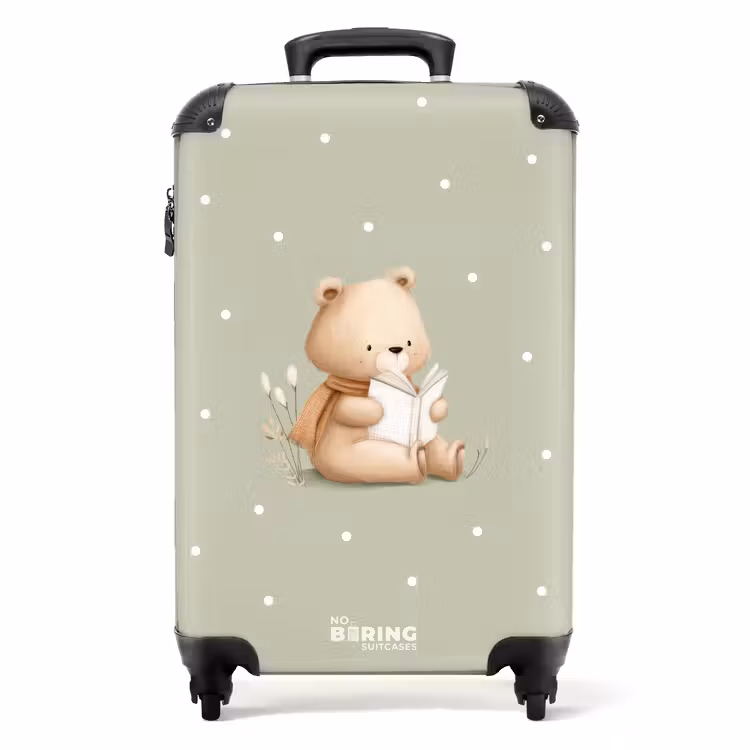 Suitcase - A brown bear reading a book - Green — 1