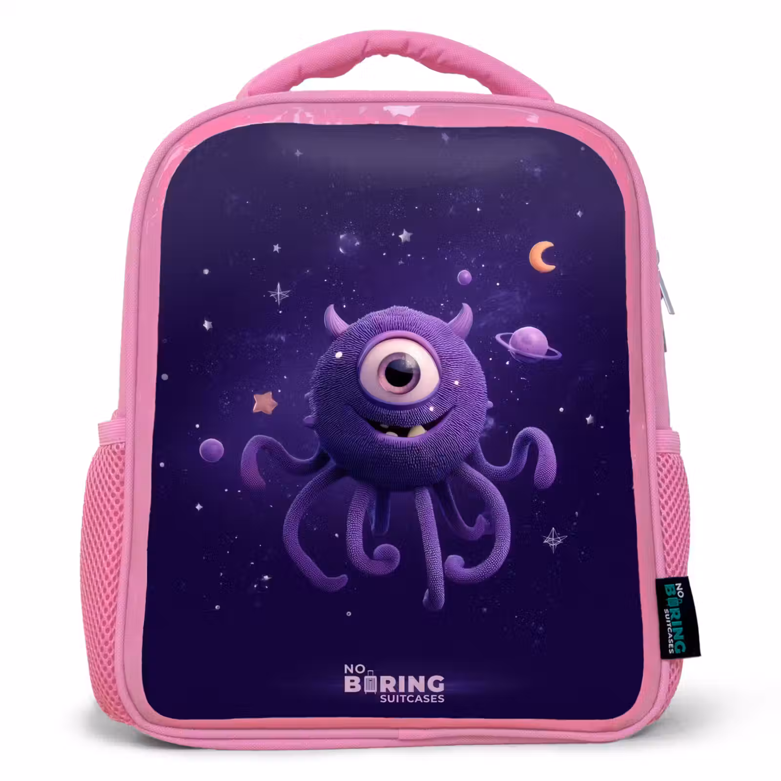 Kids backpack with name - Pink - Cosmic tentacle monster — 1
