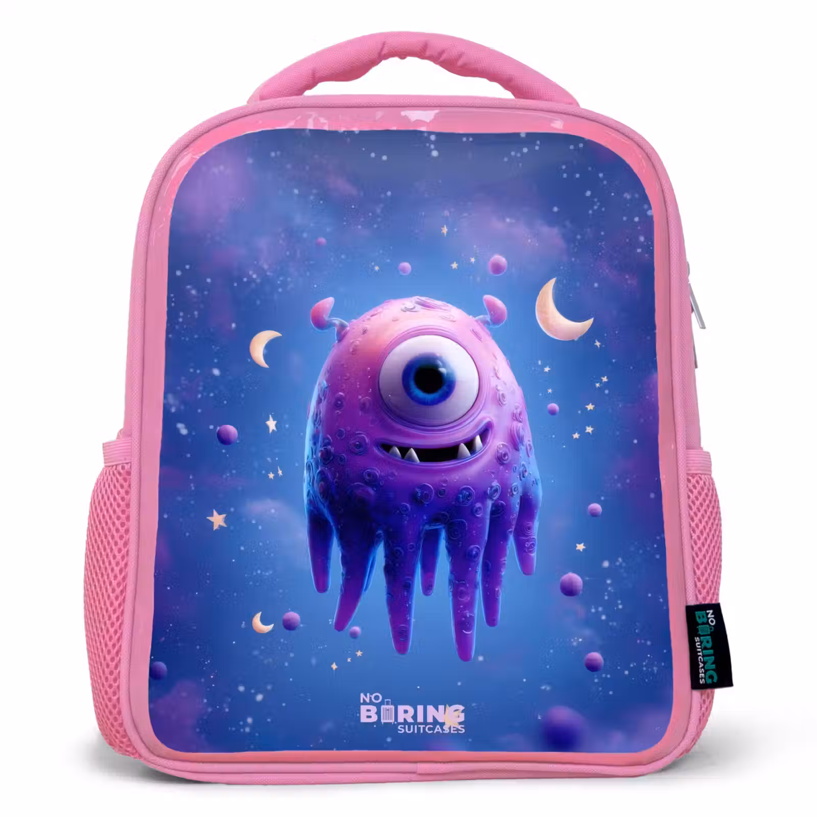 Kids backpack with name - Pink - Merry purple eye in space — 1