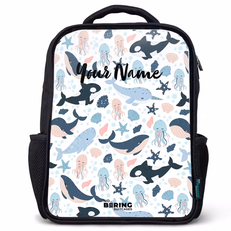 Kids backpack - Black - Ocean animals colorful — 1