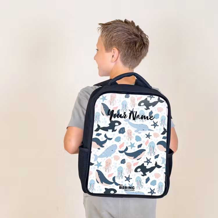 Kids backpack - Black - Ocean animals colorful — 2