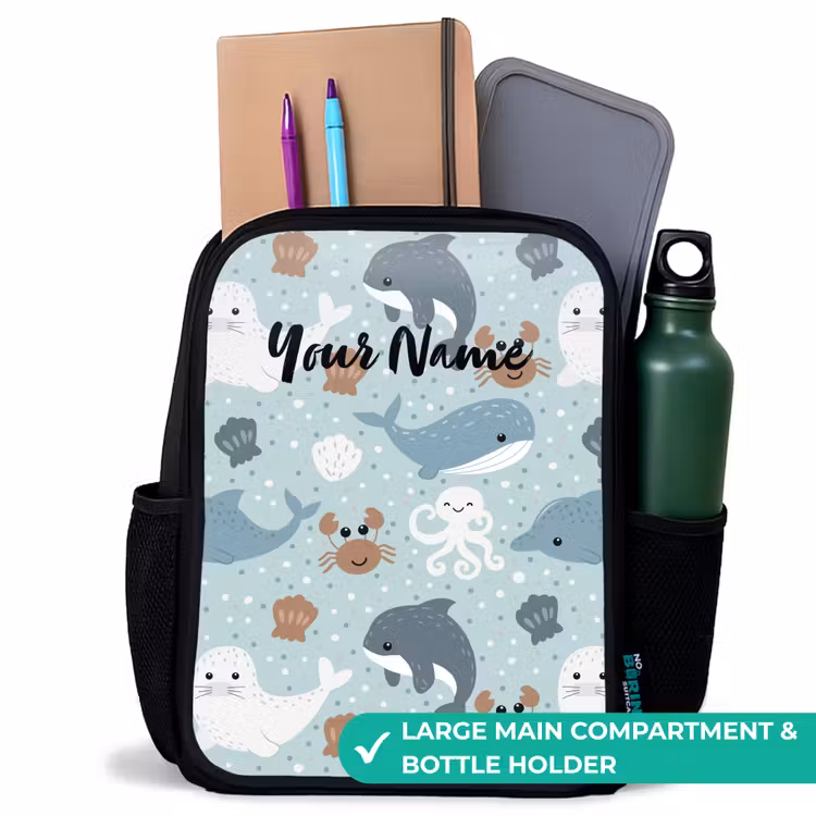 Kids backpack - Black - Sea animals pattern colorful — 10