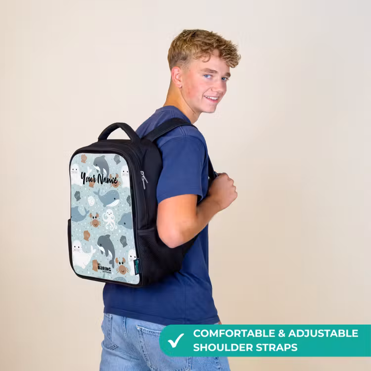 Kids backpack - Black - Sea animals pattern colorful — 11