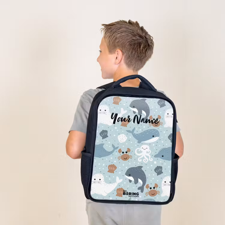 Kids backpack - Black - Sea animals pattern colorful — 2